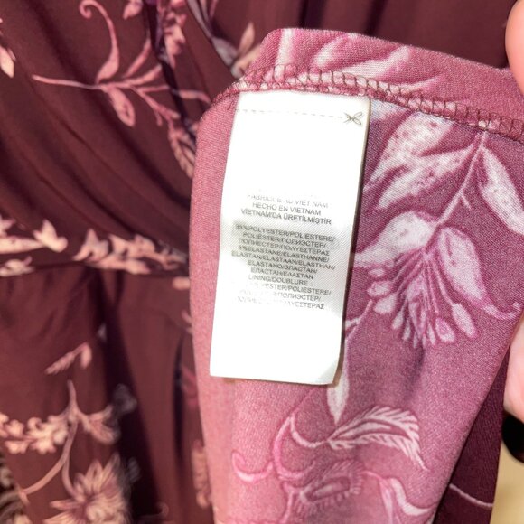 Chaps Womens Floral Print Long Sleeve V-Neck Dress Size 24W Burgundy & Pink - Picture 6 of 6